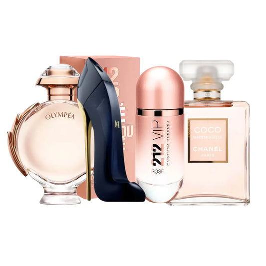 Set de 4 perfumes | 212 Rosé, Coco Mademoiselle, Good Girl, Olympea 100ml