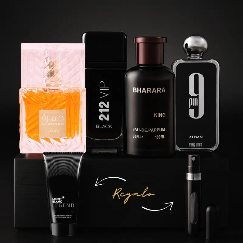 Set de 4 perfumes | 9pm, King, Khamrah, 212 Black Vip