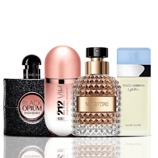 Set de 4 perfumes | Black Opium + 212 VIP Rose + Valentino + Dolce & Gabbana Light Blue 100 ml
