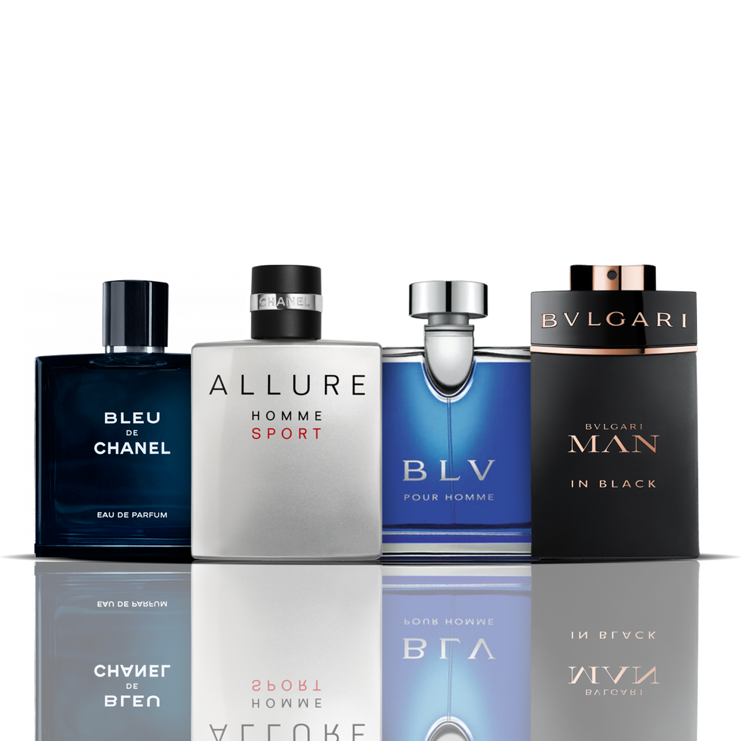 Set de 4 perfumes – Bleu de Chanel + Allure Sport + BLV + Bvlgari Man in Black 100ML